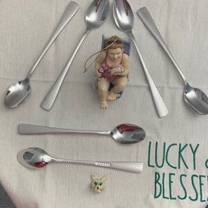 Oneida JADE pattern Set of 6 Ice Tea Spoons DIAMOND Textured 18/10 SS